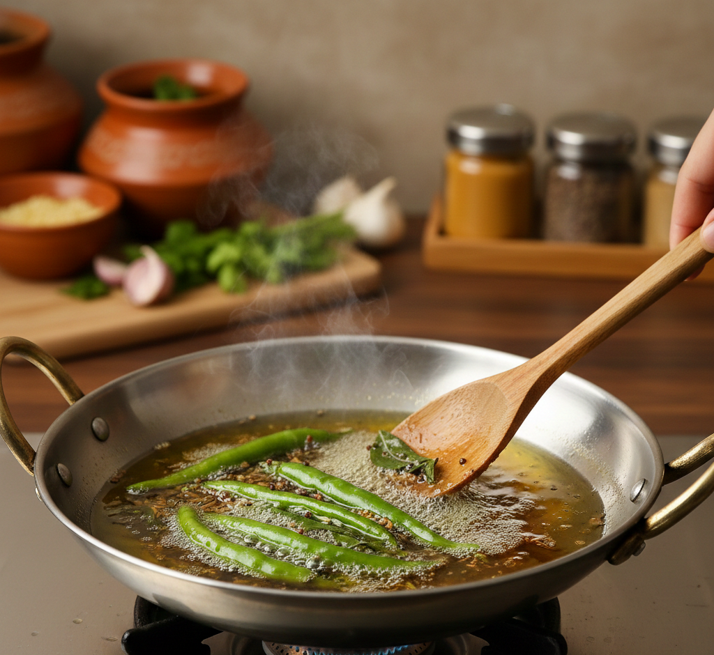 Green chilies cooking